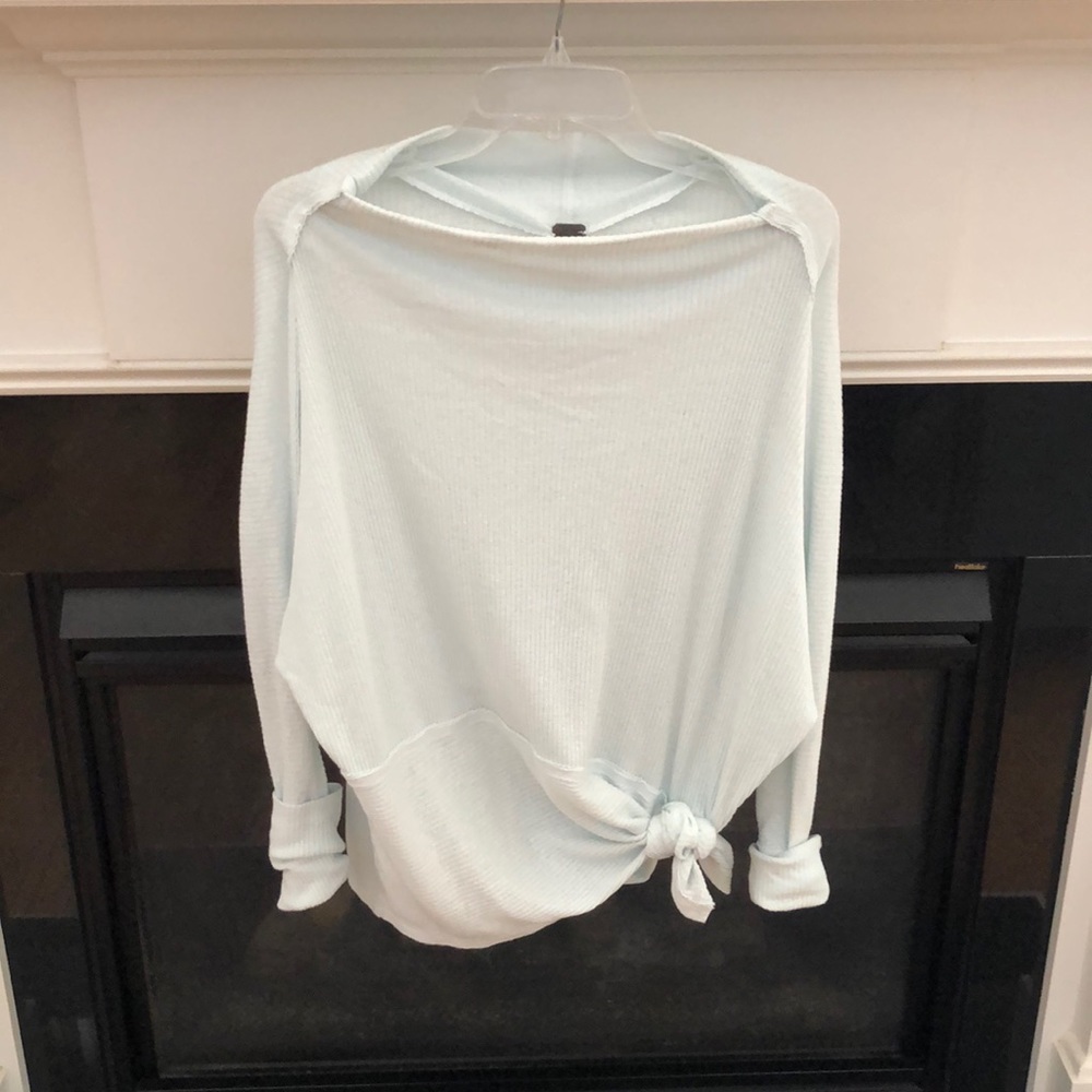 We The Free Light Mint Tie-Hem Long Sleeve Top